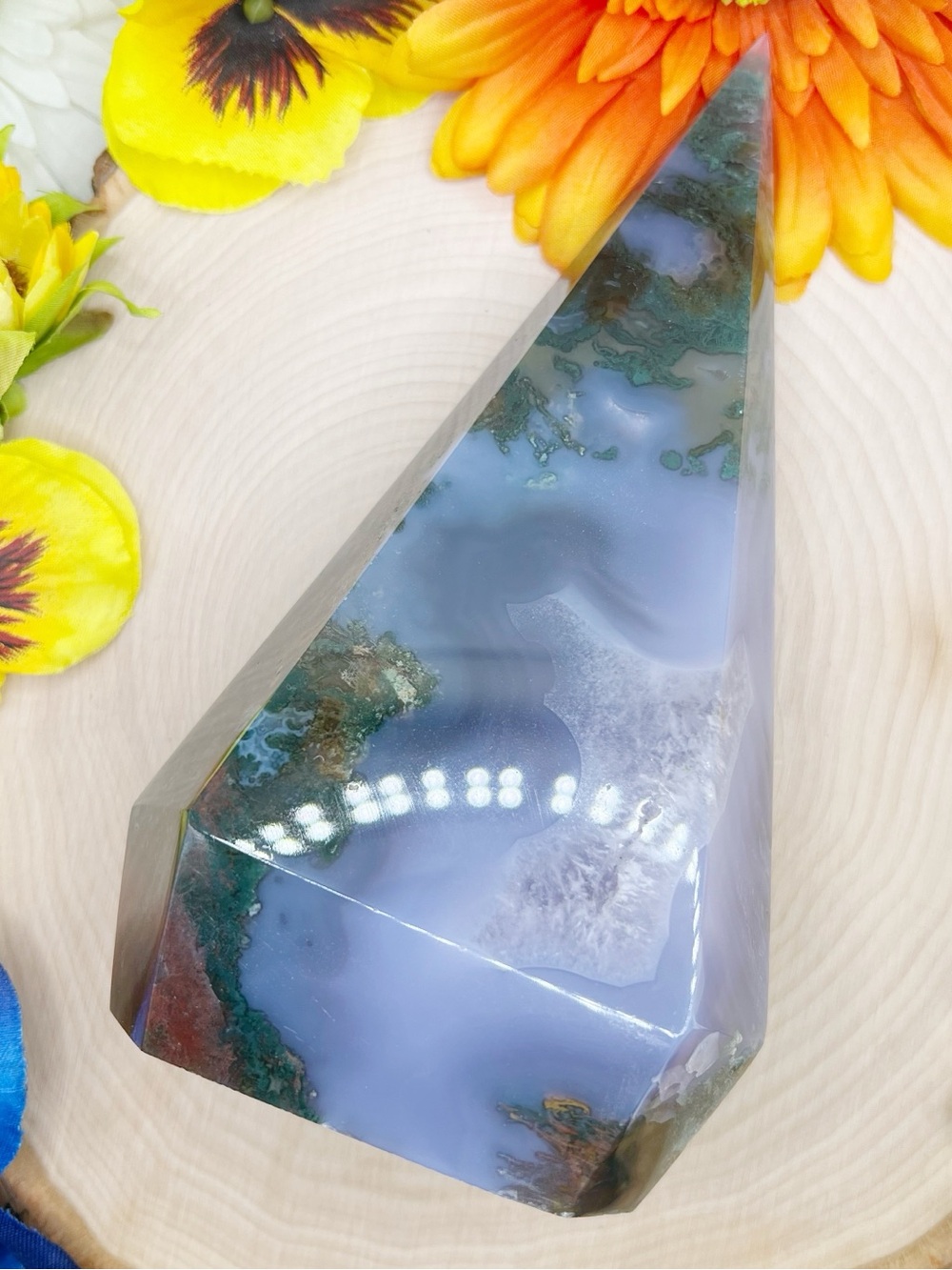 Polished Blue Moss Agate Tower (E) - Home Art Accent